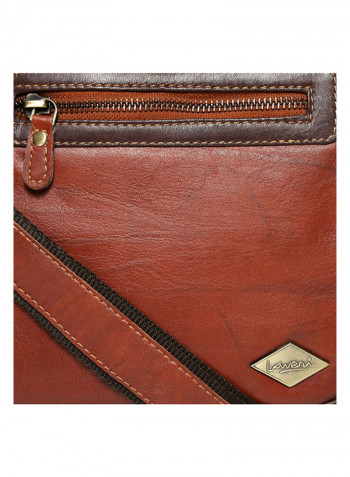 Leather Zipper Crossbody Bag Brown