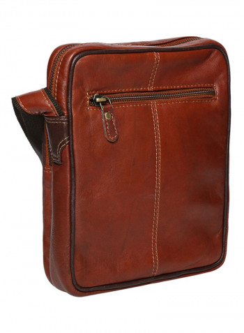 Leather Zipper Crossbody Bag Brown