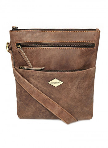 Leather Zipper Crossbody Bag Brown