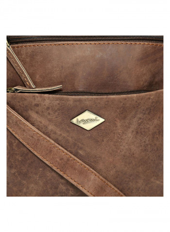 Leather Zipper Crossbody Bag Brown