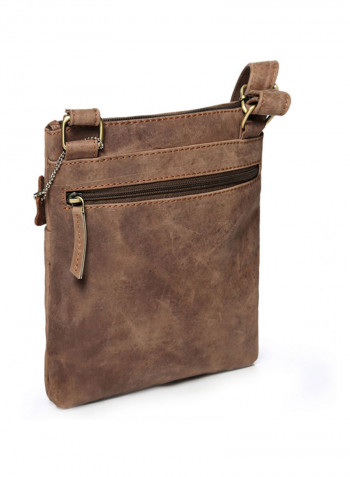 Leather Zipper Crossbody Bag Brown
