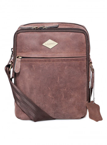 Leather Zipper Crossbody Bag Brown