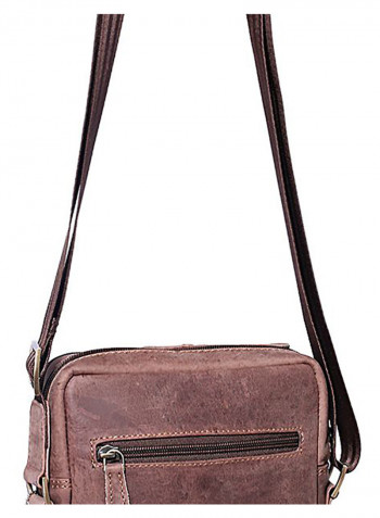 Leather Zipper Crossbody Bag Brown