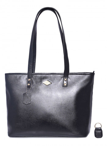 Leather Stitched Detail Tote Bag Black