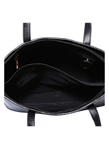 Leather Stitched Detail Tote Bag Black