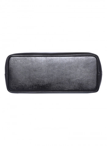 Leather Stitched Detail Tote Bag Black