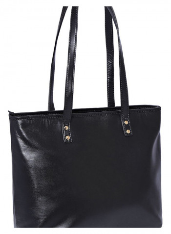 Leather Stitched Detail Tote Bag Black