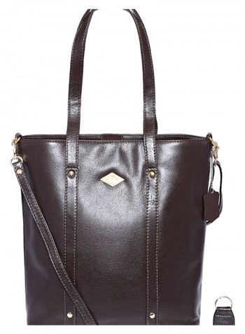 Leather Stitched Detail Tote Bag Brown