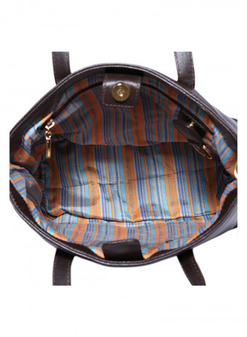 Leather Stitched Detail Tote Bag Brown