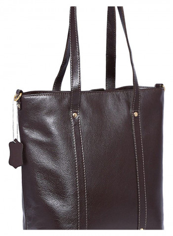 Leather Stitched Detail Tote Bag Brown