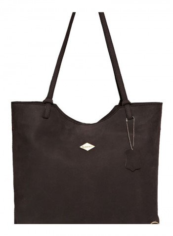 Leather Stitched Detail Tote Bag Brown