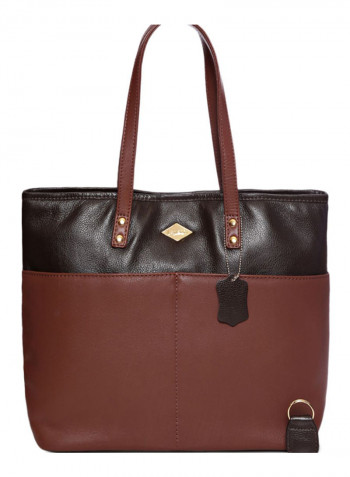 Leather Stitched Detail Tote Bag Brown