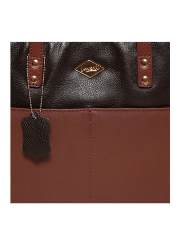 Leather Stitched Detail Tote Bag Brown