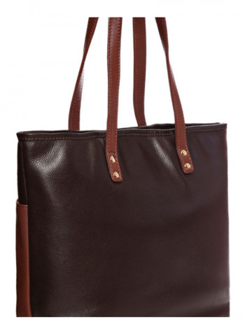 Leather Stitched Detail Tote Bag Brown