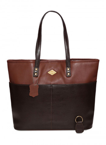 Leather Stitched Detail Tote Bag Brown