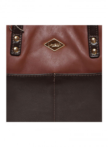 Leather Stitched Detail Tote Bag Brown
