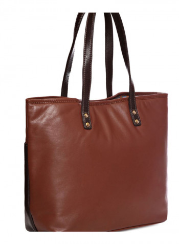 Leather Stitched Detail Tote Bag Brown