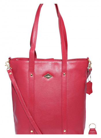 Leather Stitched Detail Tote Bag Red