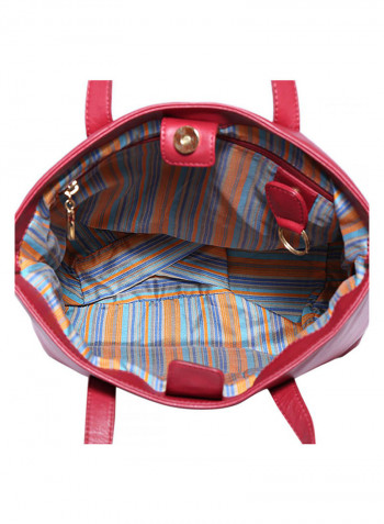Leather Stitched Detail Tote Bag Red