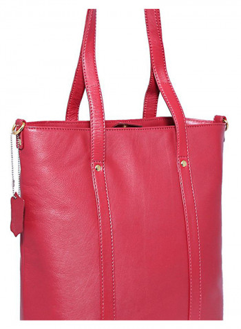 Leather Stitched Detail Tote Bag Red