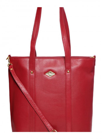 Leather Stitched Detail Tote Bag Red