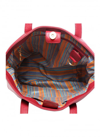 Leather Stitched Detail Tote Bag Red