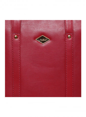 Leather Stitched Detail Tote Bag Red