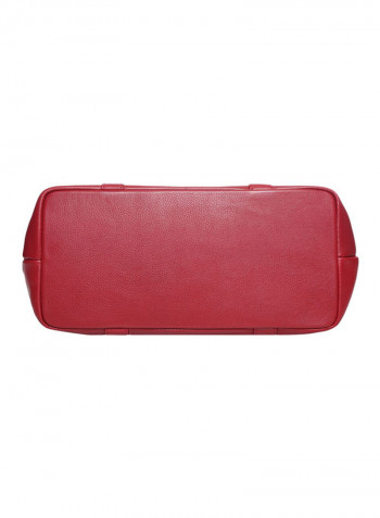 Leather Stitched Detail Tote Bag Red