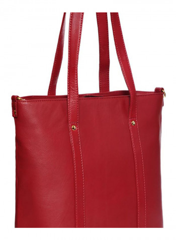 Leather Stitched Detail Tote Bag Red