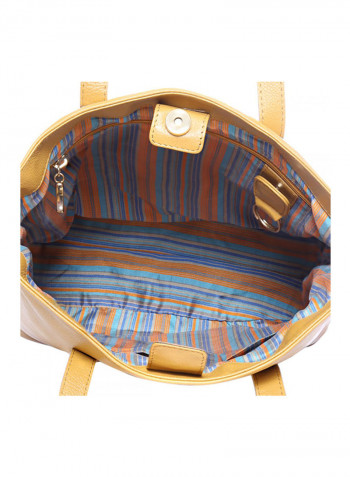 Leather Stitched Detail Tote Bag Yellow