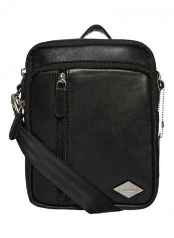 Leather Zipper Crossbody Bag Black