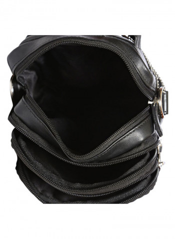 Leather Zipper Crossbody Bag Black