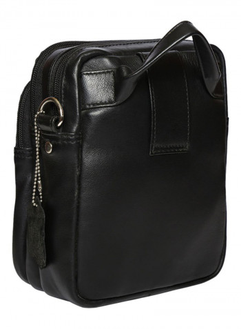 Leather Zipper Crossbody Bag Black