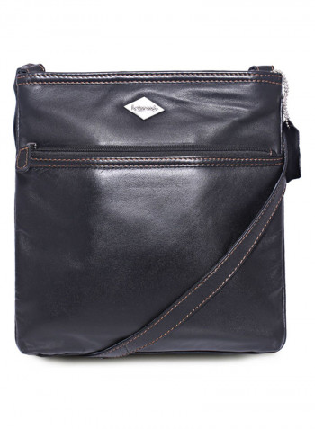Leather Zipper Crossbody Bag Black