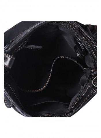 Leather Zipper Crossbody Bag Black