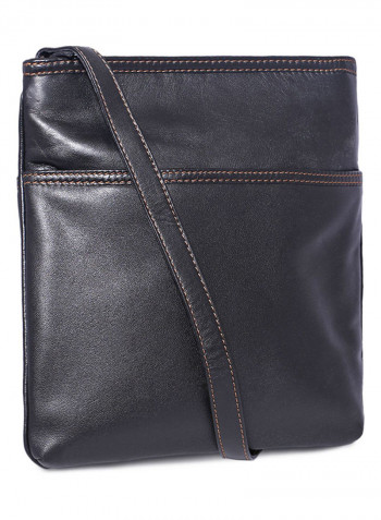 Leather Zipper Crossbody Bag Black