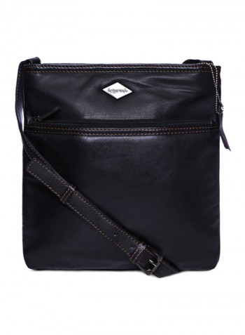 Leather Zipper Crossbody Bag Black