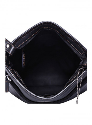 Leather Zipper Crossbody Bag Black