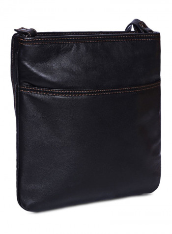 Leather Zipper Crossbody Bag Black
