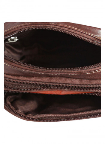 Leather Zipper Crossbody Bag Brown
