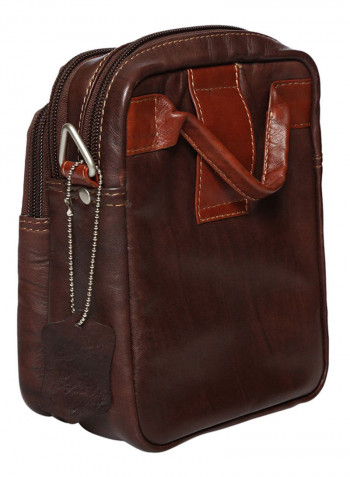 Leather Zipper Crossbody Bag Brown