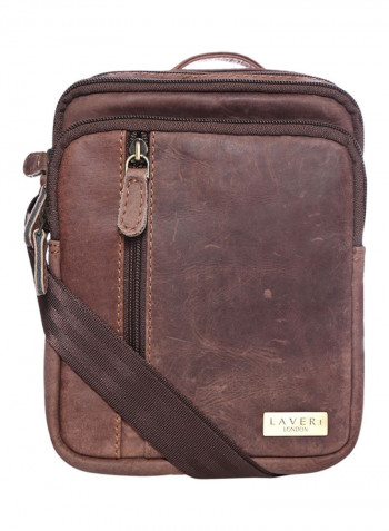 Leather Zipper Crossbody Bag Brown