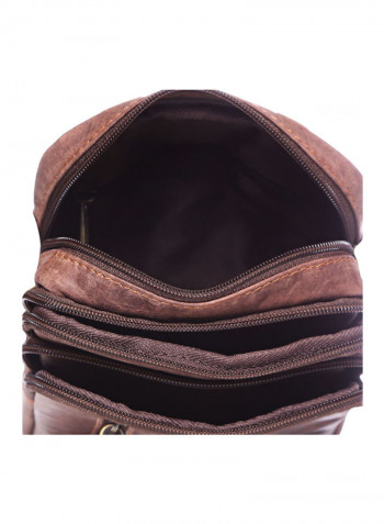 Leather Zipper Crossbody Bag Brown