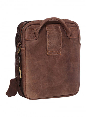 Leather Zipper Crossbody Bag Brown