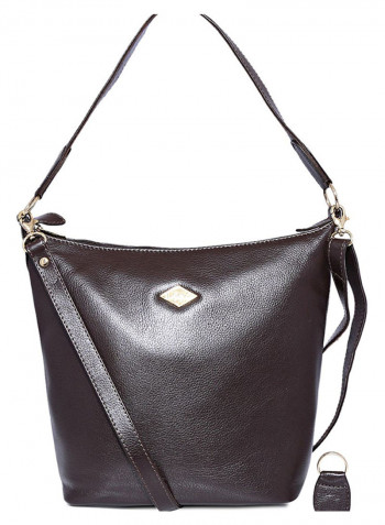Leather Zipper Hobo Bag Brown