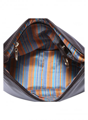 Leather Zipper Hobo Bag Brown