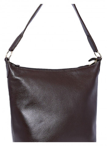 Leather Zipper Hobo Bag Brown