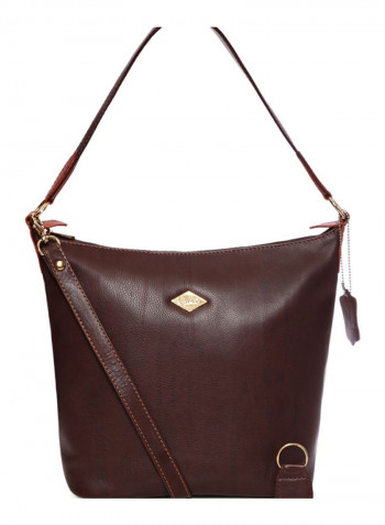 Leather Zipper Hobo Bag Brown