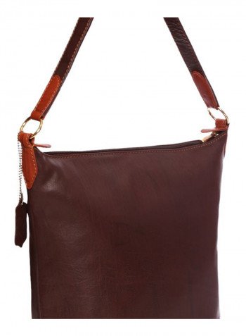 Leather Zipper Hobo Bag Brown