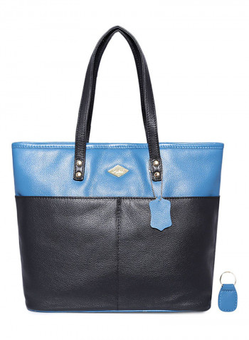 Leather Stitched Detail Tote Bag Black/Blue